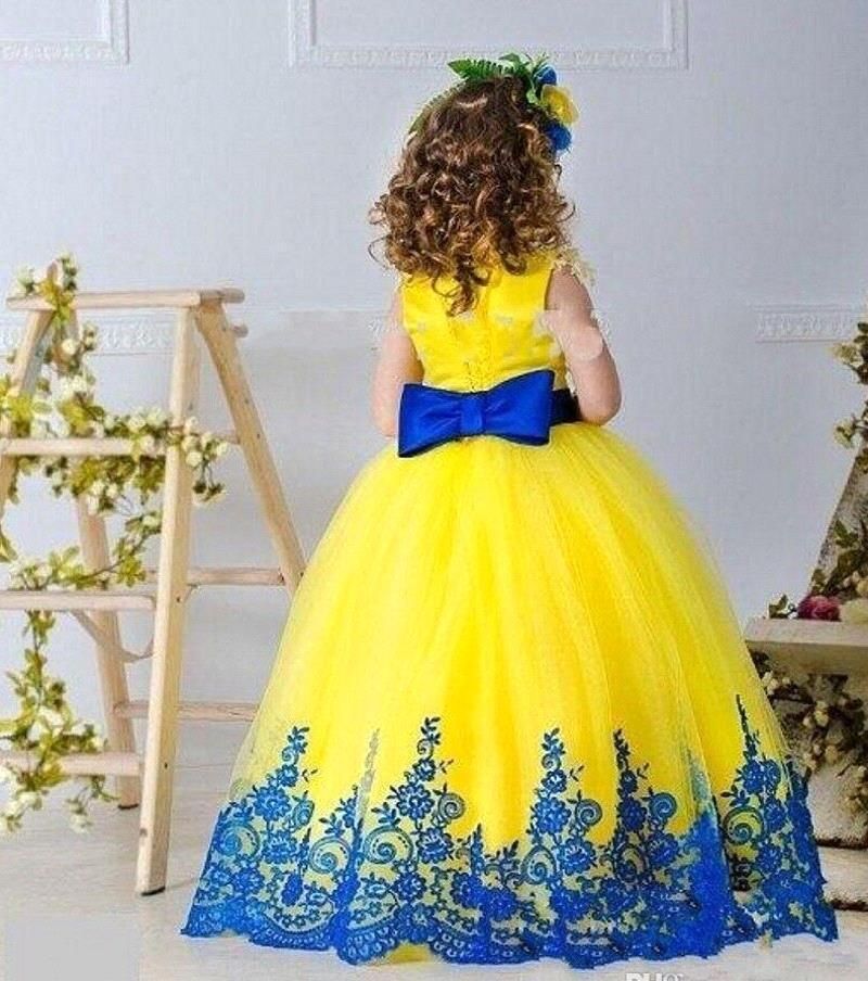 blue and yellow flower girl dresses