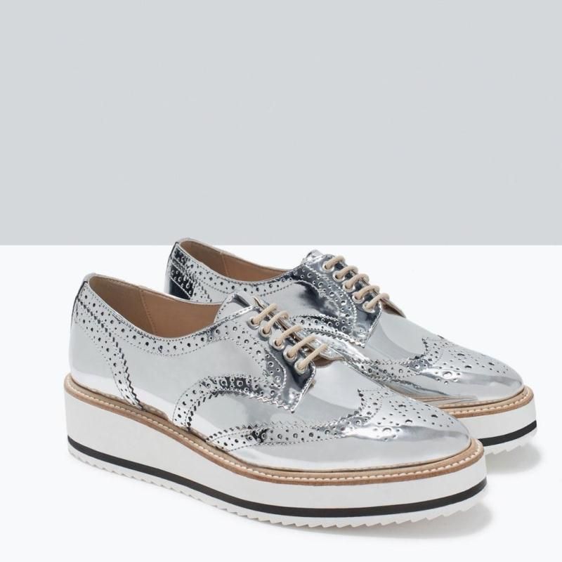 silver metallic women's oxfords