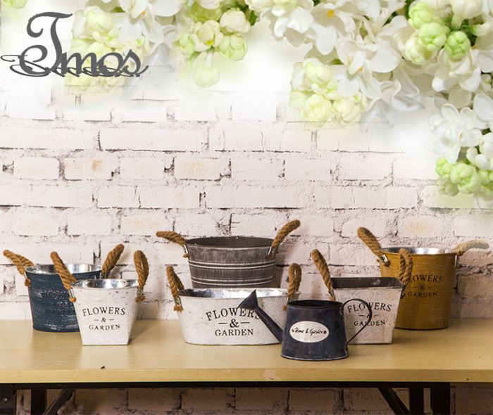 PACK Flower Pots Country Vintage Style Rustic Metal Garden Decor Bucket Centerpiece Vase PACK Flower Pots Country Vintage Style Rustic Metal Garden Decor Bucket Centerpiece Vase
