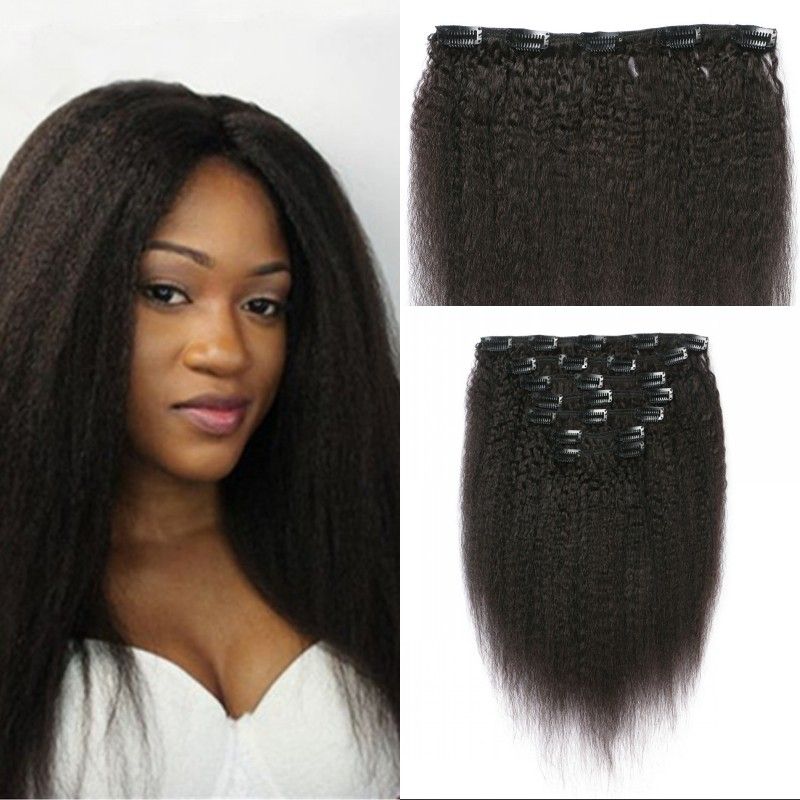 Malaysian Human Hair Kinky Straight Clip In Hair Extensions 120g