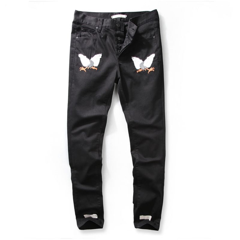 Wholesale Jeans At $60.92, Get 2016 Off White Virgil Embroidery Eagle Black Men Casual Fashion Denim Jeans From Madaochenggong6661 Online Store | DHgate.Com