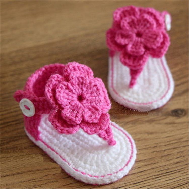 Handmade nouveau-né Bébé Enfant Garçons Filles Crochet Tricot chaussures rose
