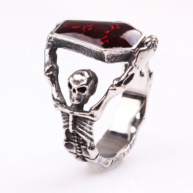 2020 Gothic Vampire Ring Skeleton Skull Bloody Red Enamel Coffin Rings Stainless Steel Ring For Mens Boys Biker Halloween Jewelry Us Size 7 1 From Htlove 1 36 Dhgate Com