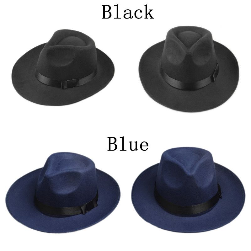  Vintage Men Women Hard Felt Hat Wide Brim Fedora Trilby Panama Hat Gangster Cap  