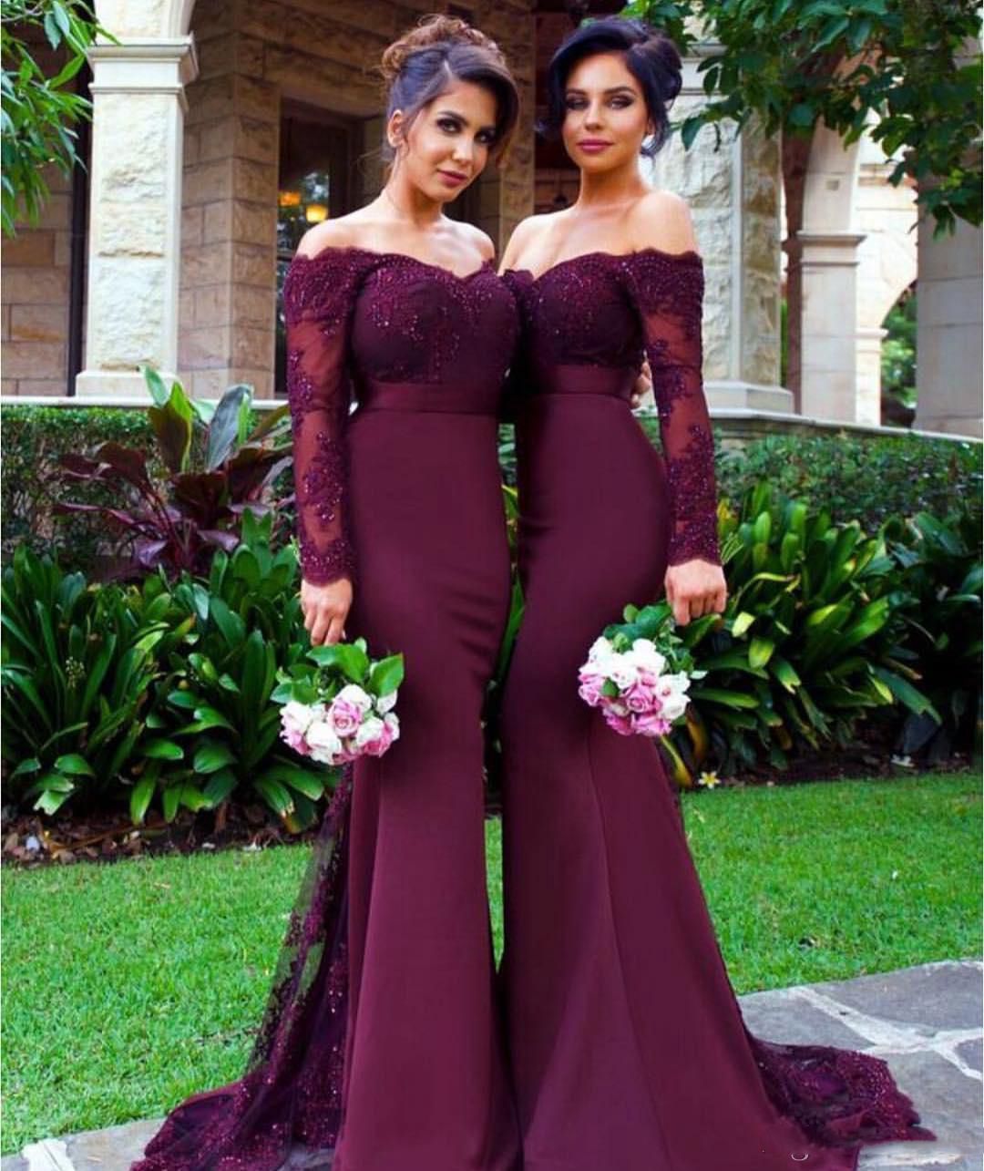 long sleeve purple bridesmaid dresses