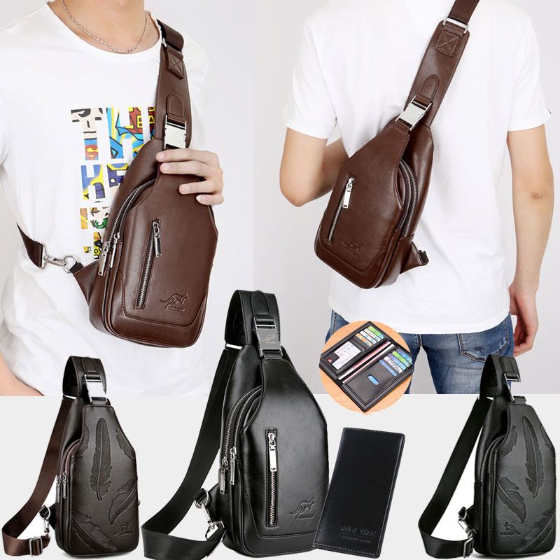 Wholesale BRAND Mens Cowhide Leather Sling Bags Chest Shoulder Bag ...