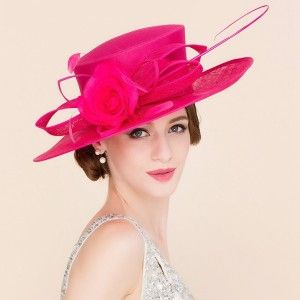 Fuschia Lace Feather Button Sinamay 