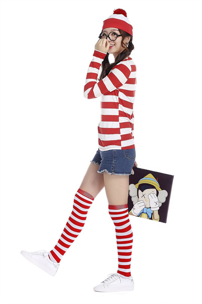 Where's Wally Waldo TV Cartoon Stag Night Outfit Adult Mens Fancy Dress Costume Where's Wally Waldo TV Cartoon Stag Night Outfit Adult Mens Fancy Dress Costume