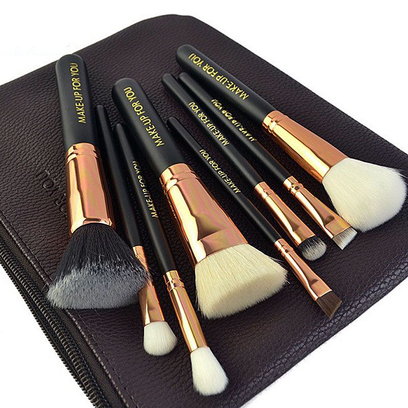 Make Up For You Cosmetic Brushes Set Baking Varnish Wooden Handle With Zip PU Bag Makup Brushes