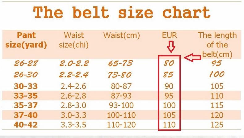 China Belt Size Chart