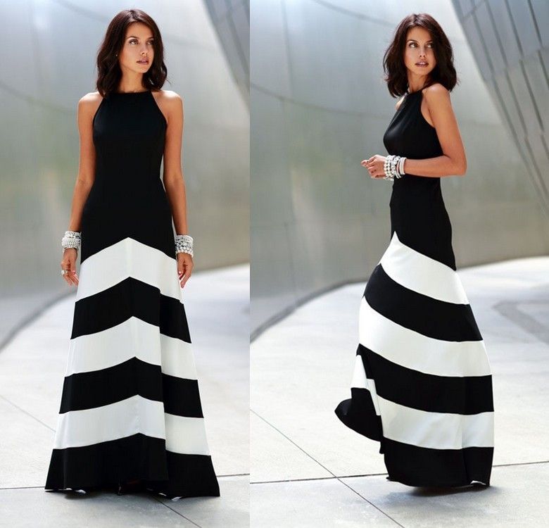 black and white floor length dress