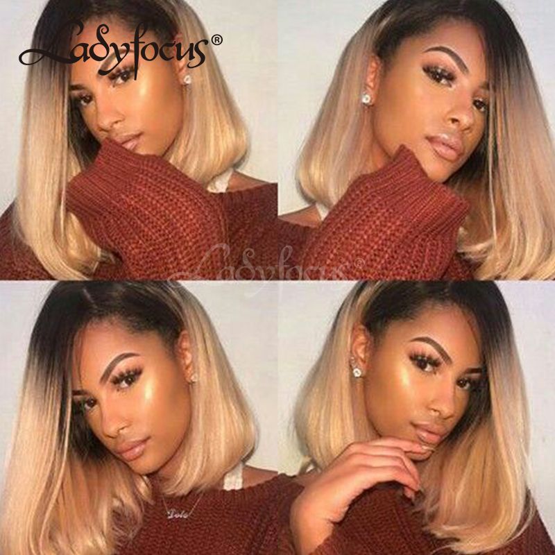 Lady Focus 1b 27 Full Lace Human Hair Wigs Straight Ombre Honey