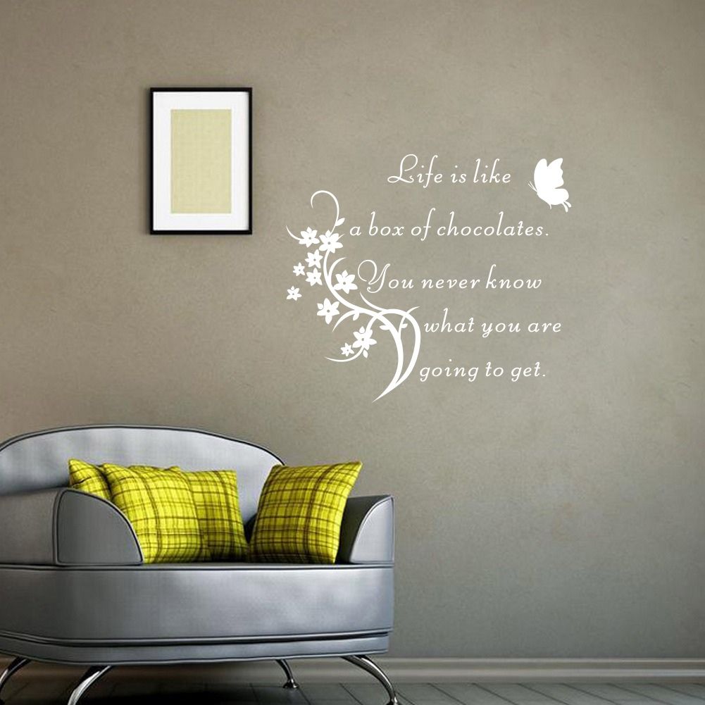 Acheter Inspirational Citation Wall Sticker La Vie Est Comme Une Boite De Chocolat Decor A La Maison Papillon Stickers Muraux Salon Decoration De 3 45 Du Flylife Dhgate Com
