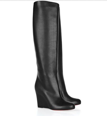 black leather wedges