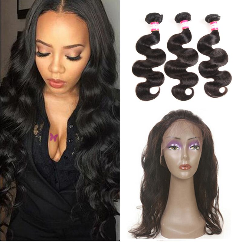 8a Virgin Filipino Hair Body Wave 3 Bundles With 360 Lace Fronal