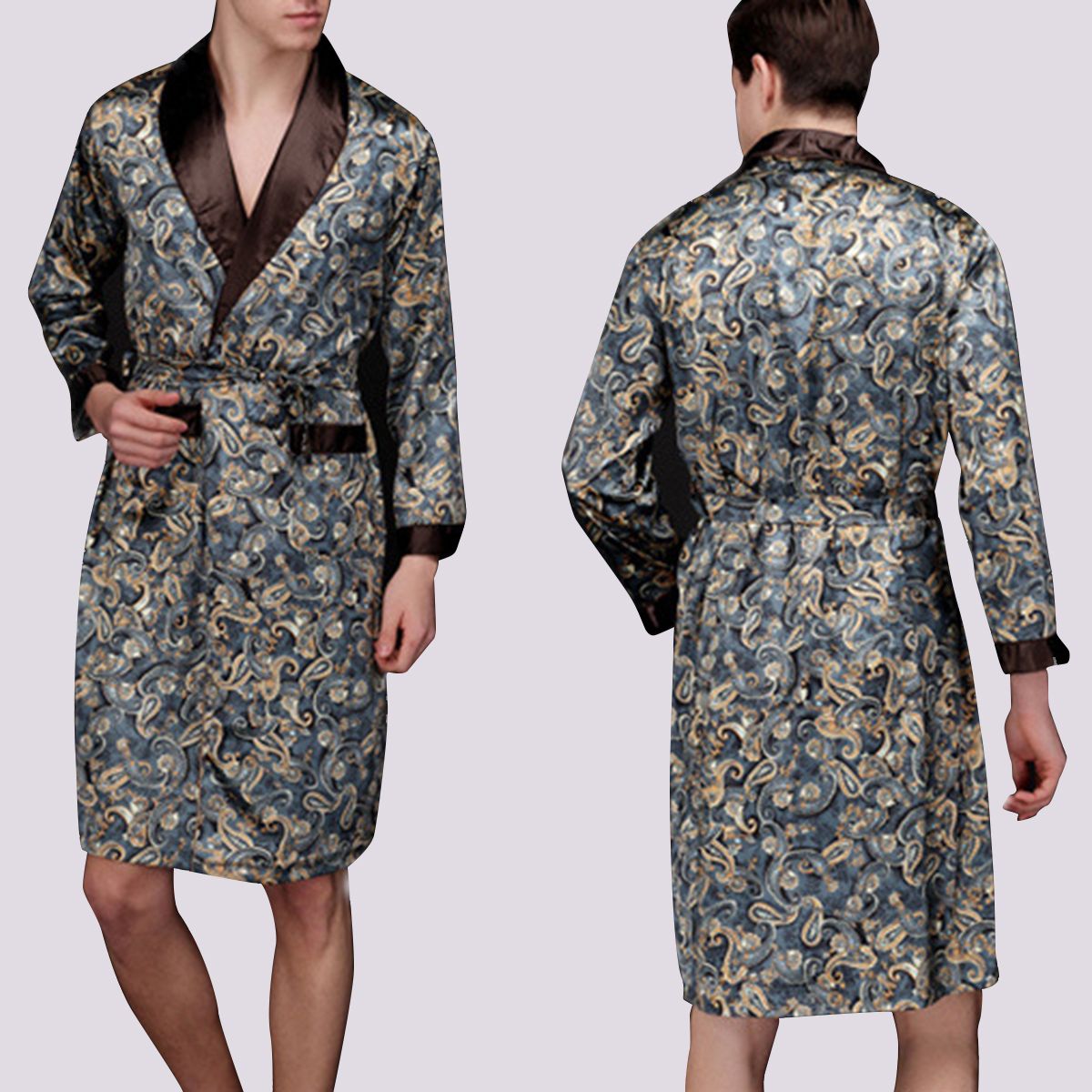 Wholesale 2016 Plus Size Mens Robe Bathrobe Imitation Satin Silk ...