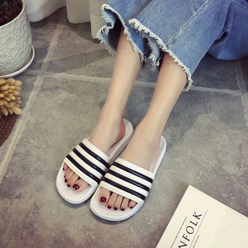black and white striped slippers