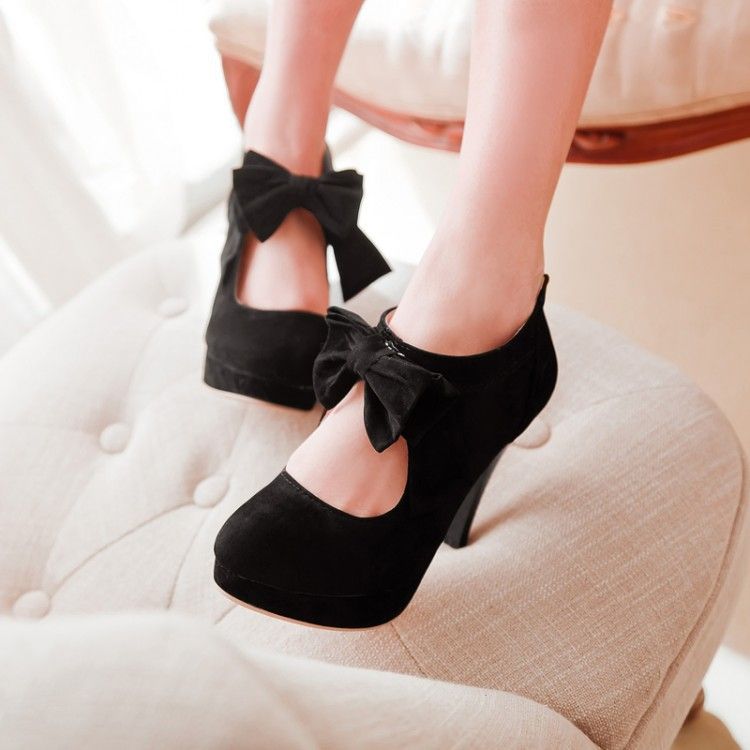 Size Big 34 43 New 2019 Fashion Platform High Heels Women Big size 34 43 vintage style woman small bowtie platform