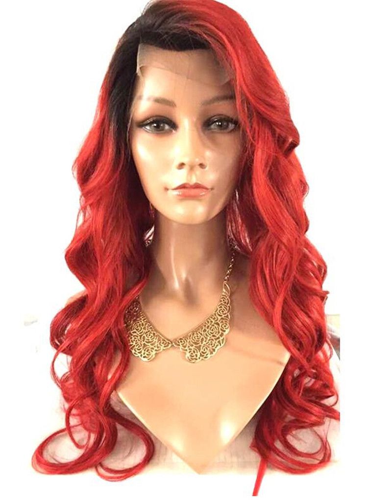 Geadr7A Glueless 1BRed Color Human Hair Wigs Indian Lace Front