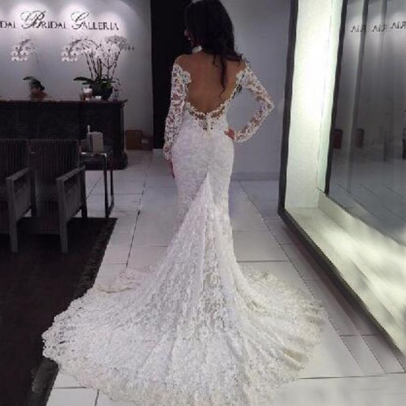 fitted lace long sleeve wedding dress