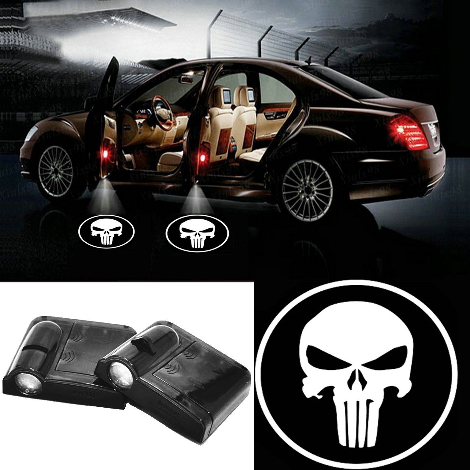 Punisher Wireless Car Projection LED Door Shadow Light de Bienvenida Luces de