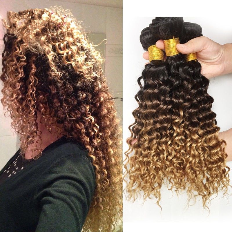 Brazilian Brown Blonde Ombre Hair Extensions Three Tone 1b 4 27