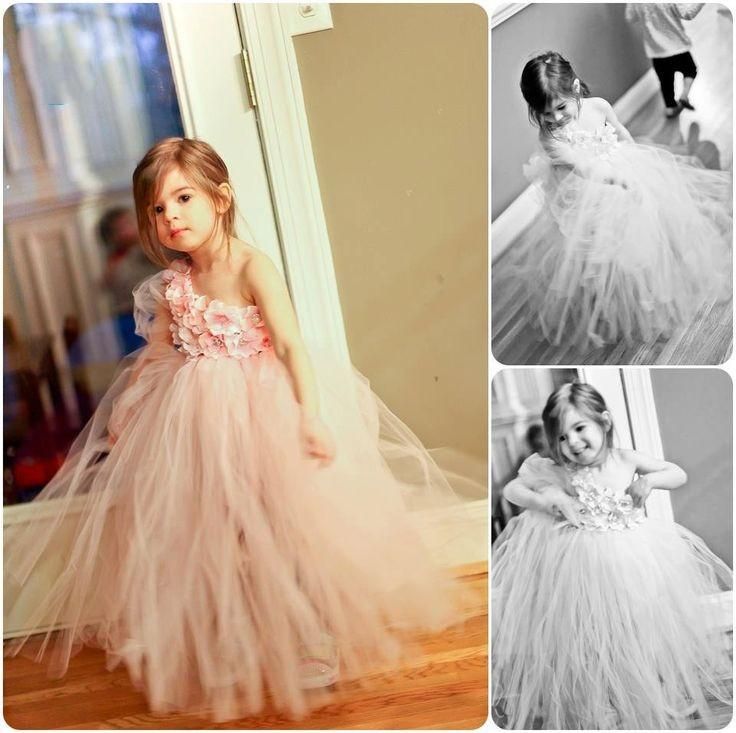2016 Pink Little Girl Dresses Ball Gown Princess Sweet One Shoulder ...