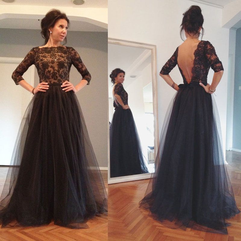 Black Evening Party Dress Plus Size Formal Dresses Backless African Backless Floor Length Long Sleeves Bridesmaid Prom Dress 2019 Orange Evening