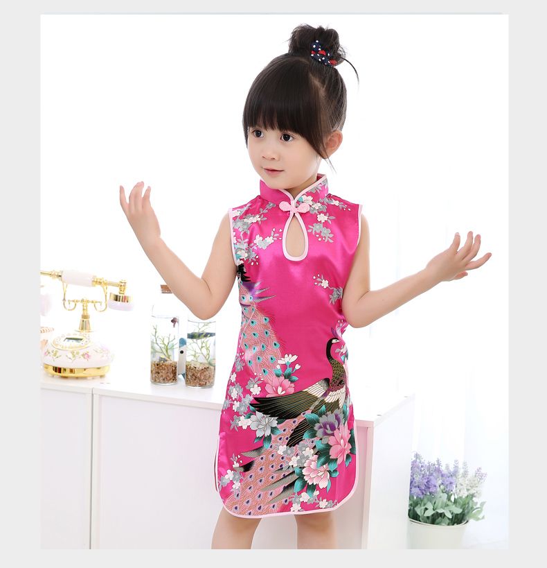 Qipao robe de filles Robe Cheongsam bébé sans manches 2 ~ 8Y filles chinois Fashion 