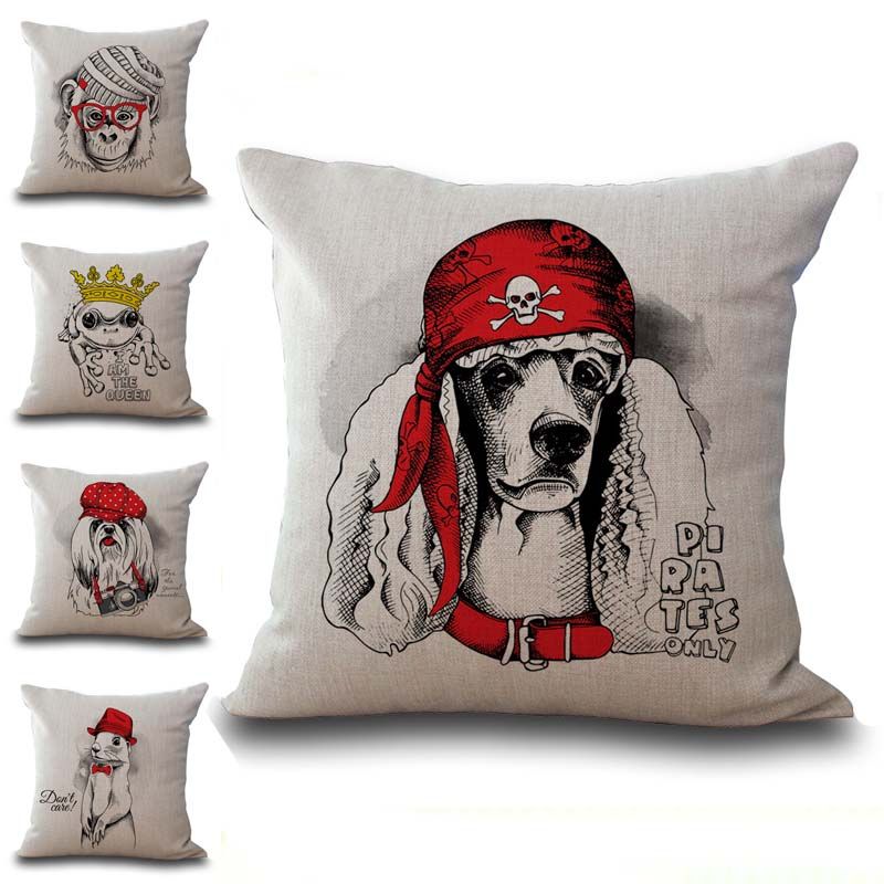Sketching Animal Monkey Frog Prince Pirate Dog Throw Pillow Cases