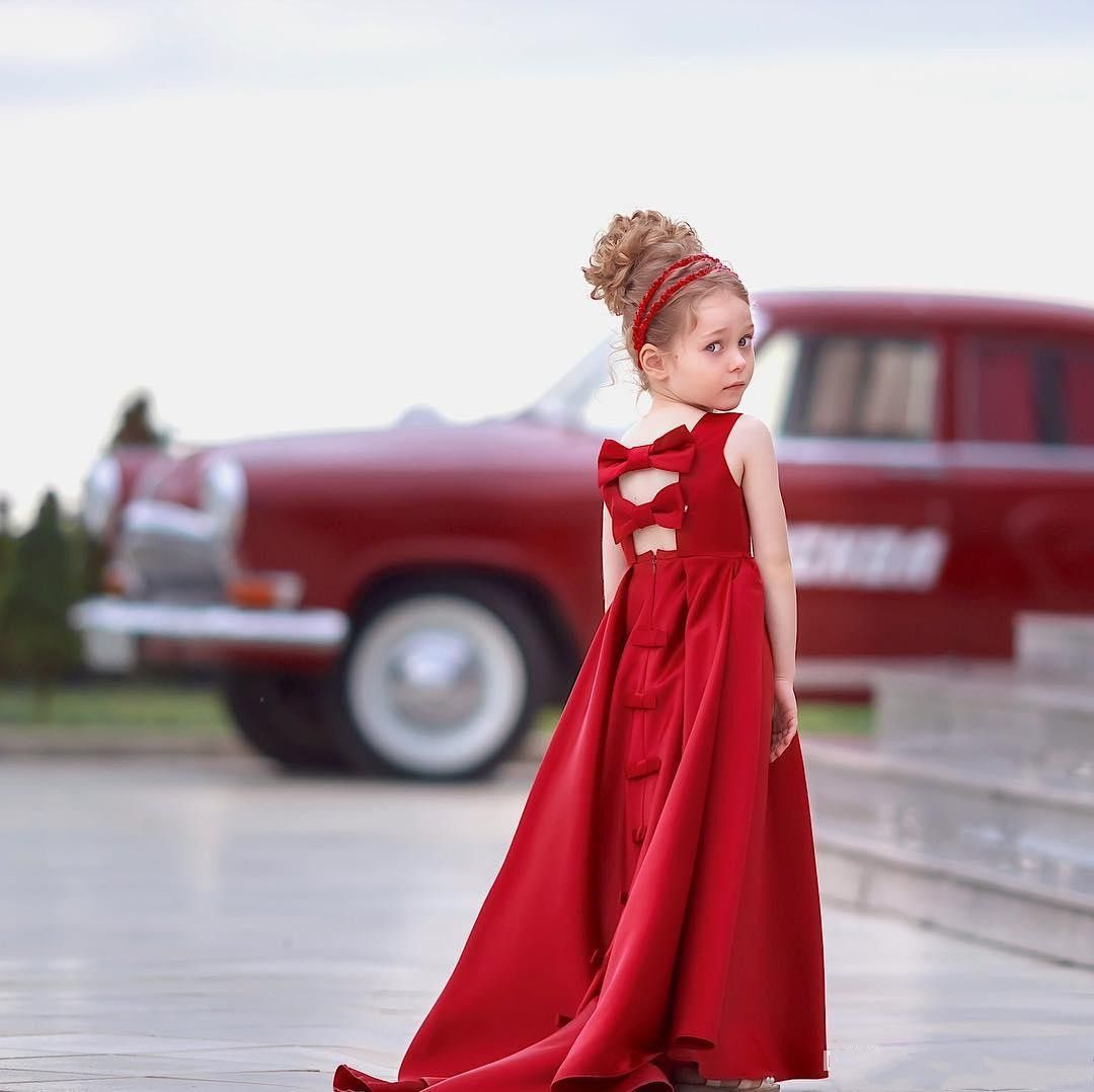Acheter Robe Rouge Mignonne Darc De Satin Rouge Pour La Fille Longue A Line Jewel Neck Graduation De La Robe Danniversaire Robe De Bal Denfants Sans Dossier De 58 71 Du Sweetlovedress