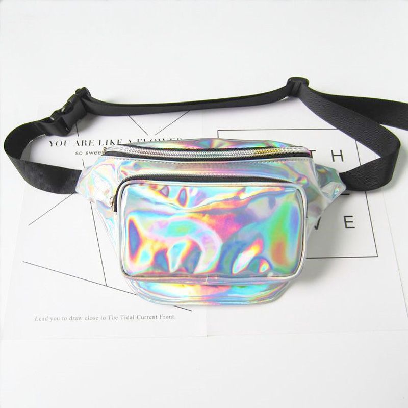 metallic silver fanny pack