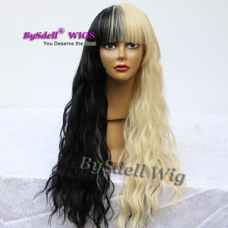New Arrival Long Curly Synthetic Hair Wig Half Black Joint Half