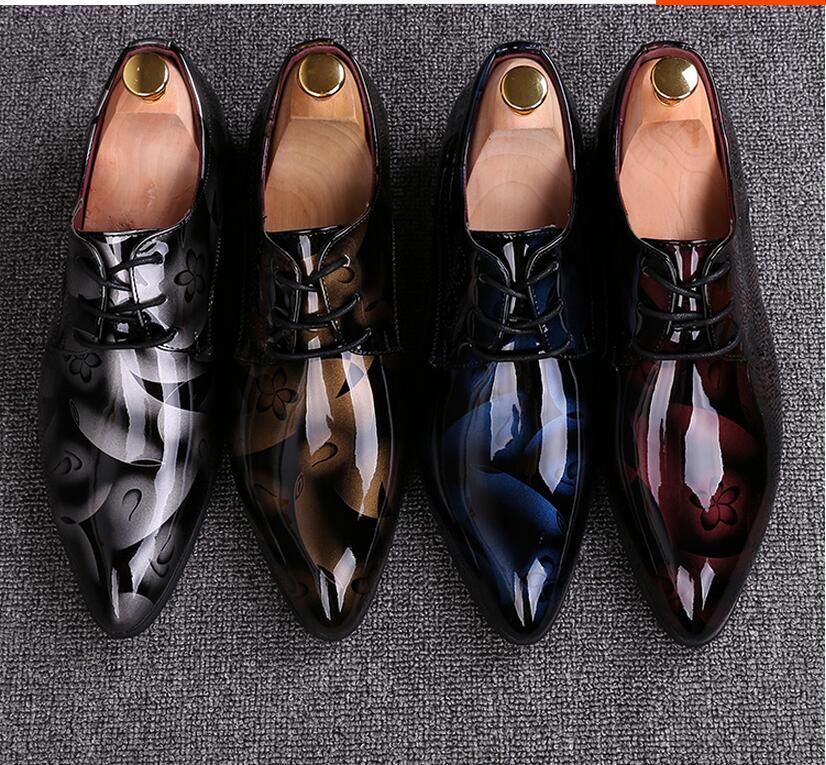 2017 NEW Fashion Black Red Leather Men Dress Shoes, Male Business