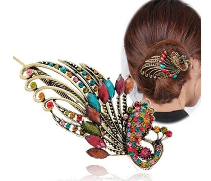 2019 Retro Resin Peacock Hair Barrettes Antique Bronze Plating