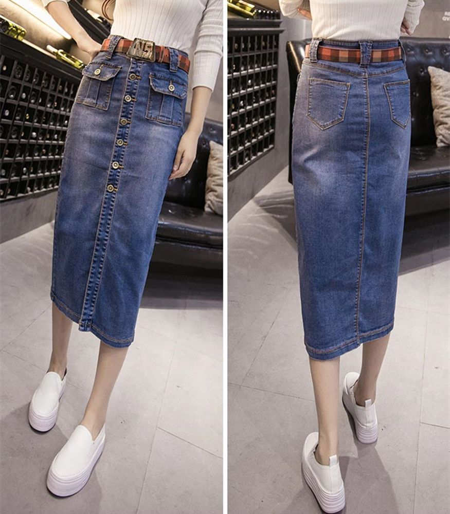 girls long denim skirt