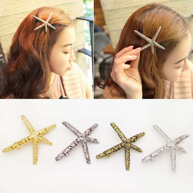 Cute Elegant Gold Plated Starfish Pentagram Hair Pin Fashion