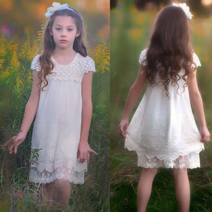 white boho flower girl dress