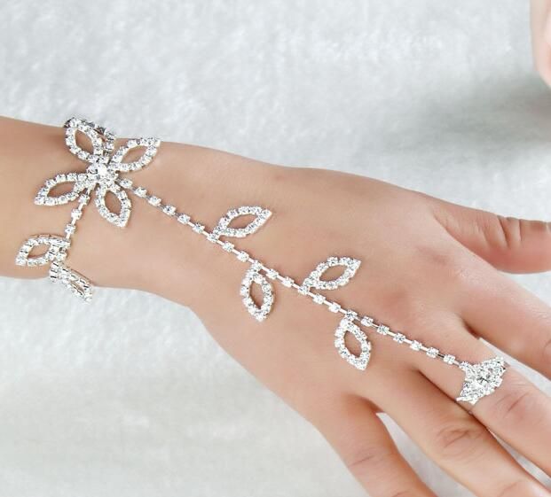 Pulsera nupcial cristalina de boda Pulseras elegantes de la mariposa del Rhinestone con anillo