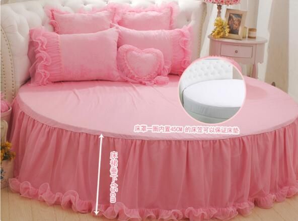 Romantic Circle Bed Embroidery Lace Pink Princess Satin Jacquard