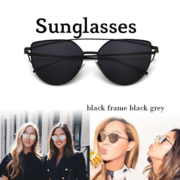womens flat lens mirror metal frame oversized cat eye sunglasses