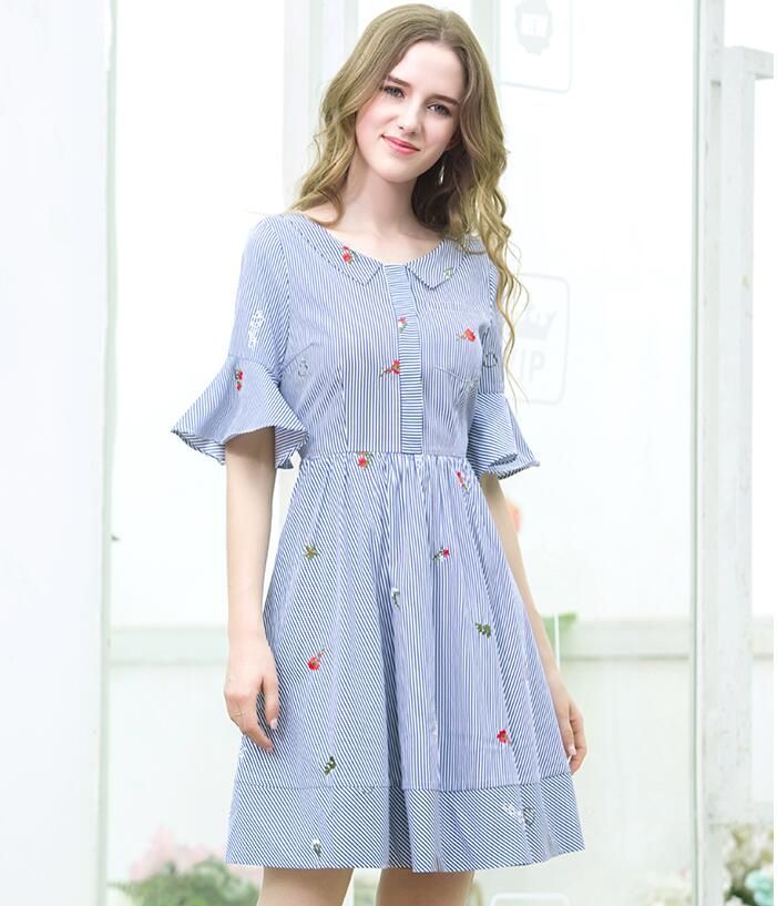 blue and white striped shirt dress womens