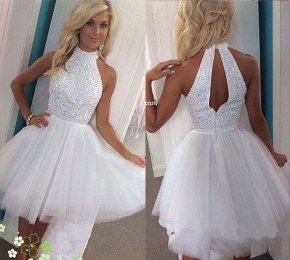 White Crystal Homecoming Dresses Halter ...