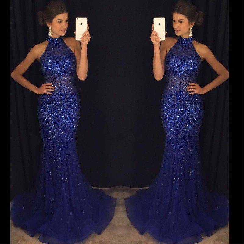 Royal Blue Halter Dress Deals, 55% OFF 
