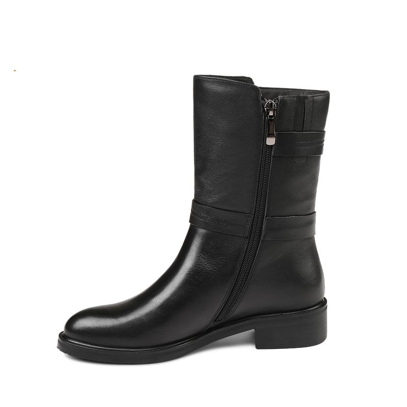 mid calf leather black boots