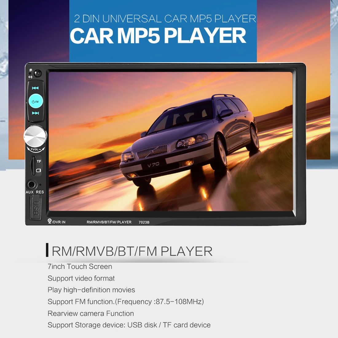7023B 7 Inch HD Bluetooth Car Stereo Radio In Dash Touchscreen 2 DIN FM