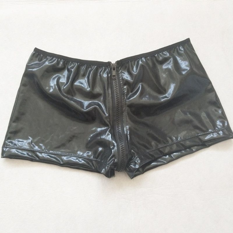 Men/'s Faux Leather Zipper Pouch Boxer Briefs Shorts Underwear Panties Underpants