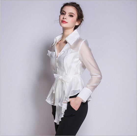 camisa blanca seda mujer