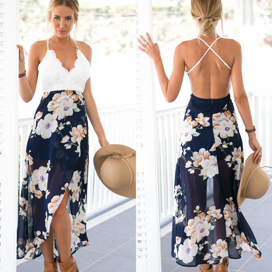 2017 Sexy Casual Boho Summer Long Beach Casual Dresses Printed White