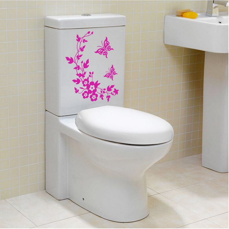 Mariposa flor baño WC portátil pared calcomanías pegatina hogar decoración
